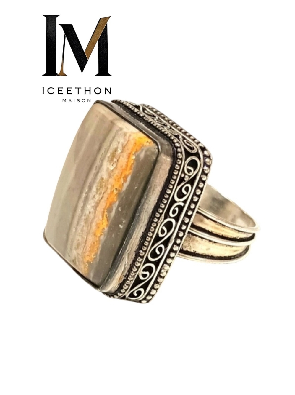 [Black Label] Handcrafted Tribal Natural Agate Wedding Rings